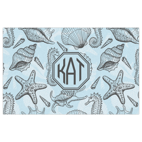 Sea-blue Seashells Indoor / Outdoor Rug - 5'x8' - Front Flat