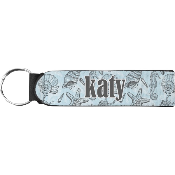 Custom Sea-blue Seashells Neoprene Keychain Fob (Personalized)