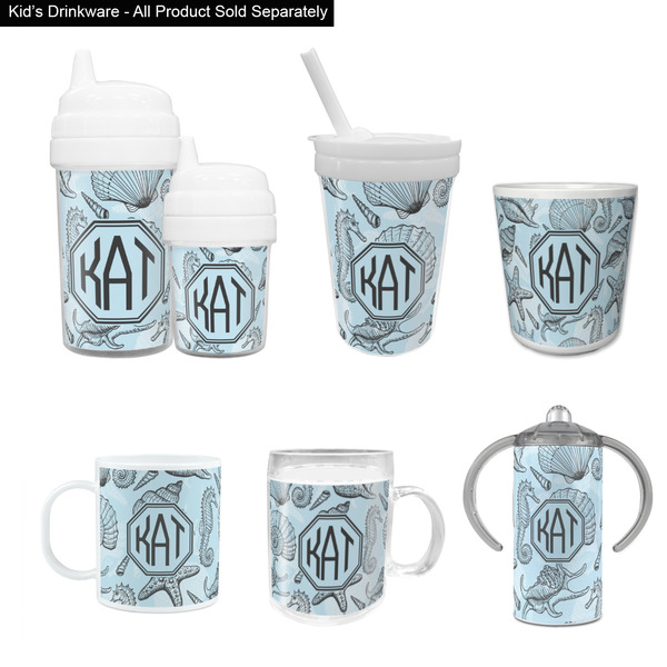 Sea-blue Seashells Kid's Drinkware - Customized & Personalized