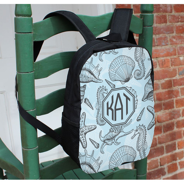 Sea-blue Seashells Kids Backpack - In Context