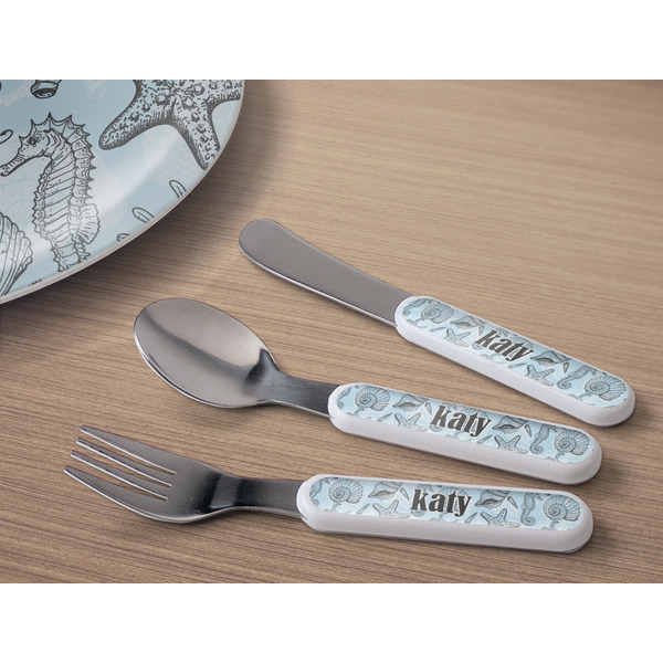 Sea-blue Seashells Kids Flatware w/ Plate