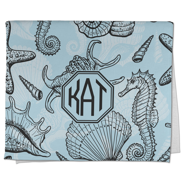 Custom Sea-blue Seashells Kitchen Towel - Poly Cotton w/ Monograms