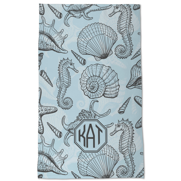 Sea-blue Seashells Kitchen Towel - Poly Cotton - Full Front