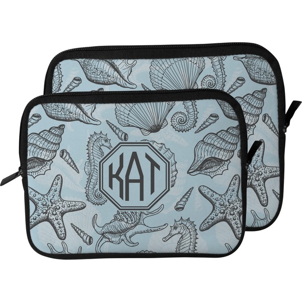 Sea-blue Seashells Laptop Sleeve (Size Comparison)