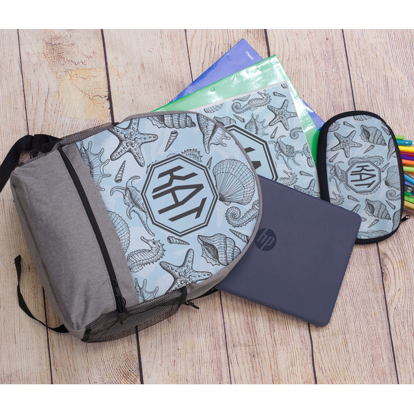 Sea-blue Seashells Large Backpack - Gray - With Stuff