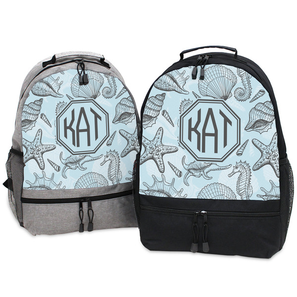 Sea-blue Seashells Large Backpacks - Both