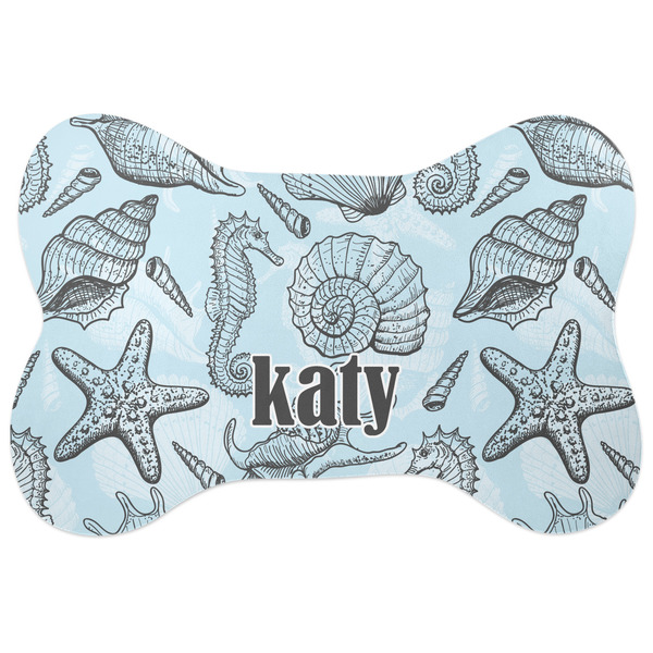 Custom Sea-blue Seashells Bone Shaped Dog Food Mat (Large) (Personalized)