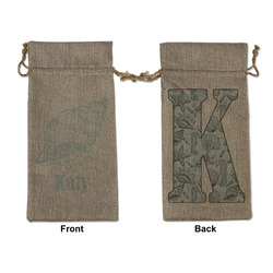 Sea-blue Seashells Large Burlap Gift Bag - Front & Back (Personalized)