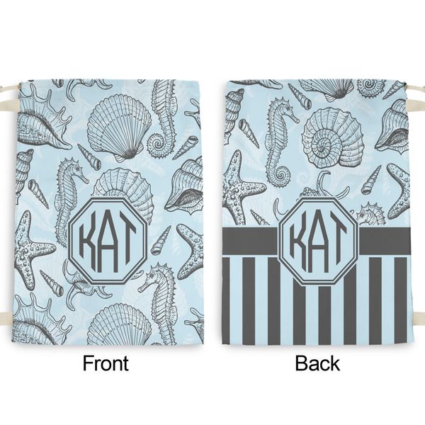 Sea-blue Seashells Large Laundry Bag - Front & Back View