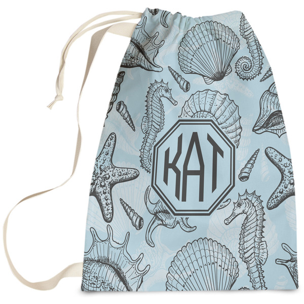 Custom Sea-blue Seashells Laundry Bag - Large (Personalized)