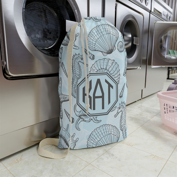 Sea-blue Seashells Large Laundry Bag - In Context