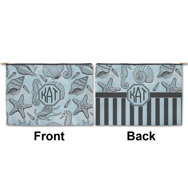 Sea-blue Seashells Large Zipper Pouch Approval (Front and Back)