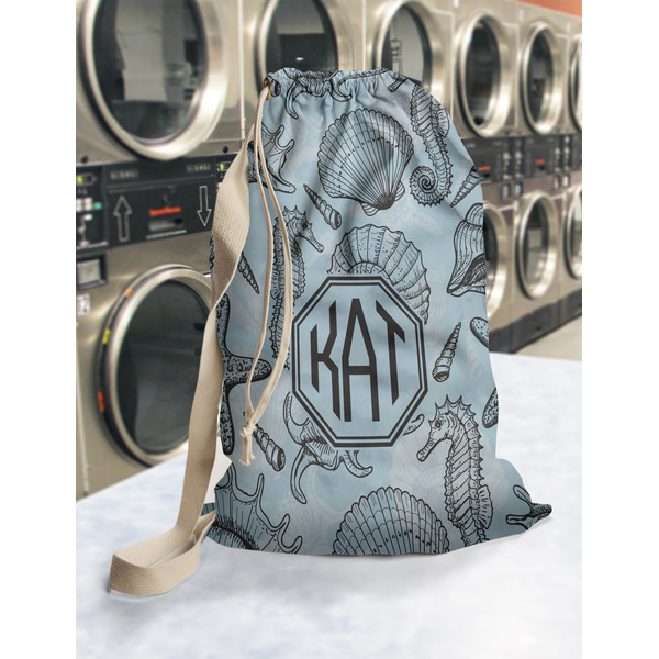 Sea-blue Seashells Laundry Bag in Laundromat