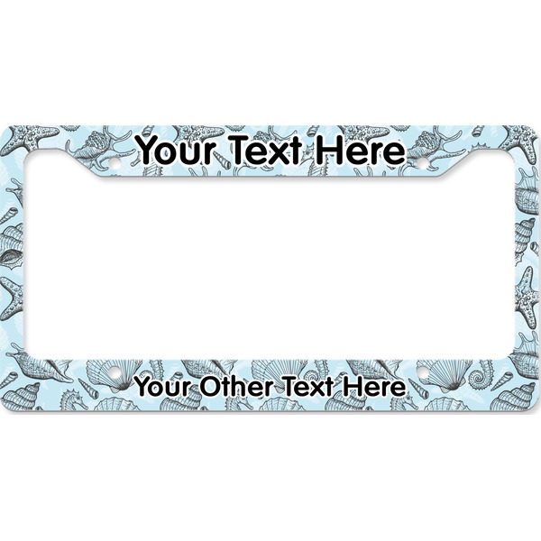 Custom Sea-blue Seashells License Plate Frame - Style B (Personalized)