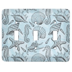 Sea-blue Seashells Light Switch Cover (3 Toggle Plate) (Personalized)