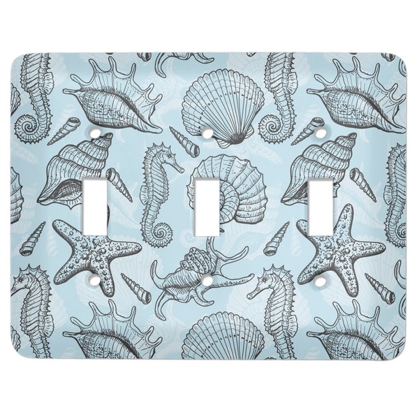 Custom Sea-blue Seashells Light Switch Cover (3 Toggle Plate)