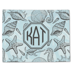 Sea-blue Seashells Single-Sided Linen Placemat - Single w/ Monogram