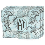 Sea-blue Seashells Linen Placemat w/ Monogram