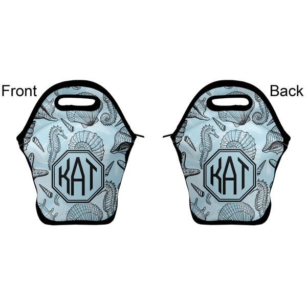 Sea-blue Seashells Lunch Bag - Front and Back