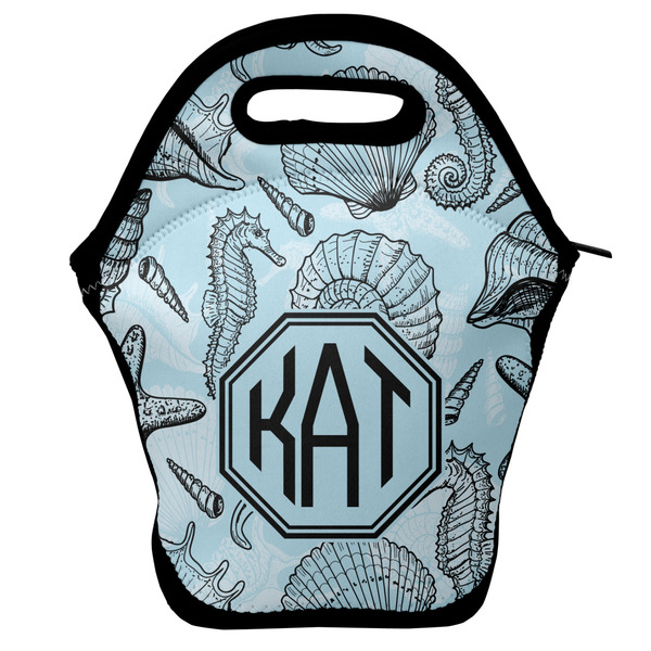 Custom Sea-blue Seashells Lunch Bag w/ Monogram
