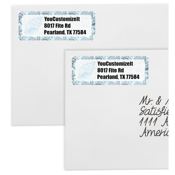 Sea-blue Seashells Mailing Labels - Double Stack Close Up