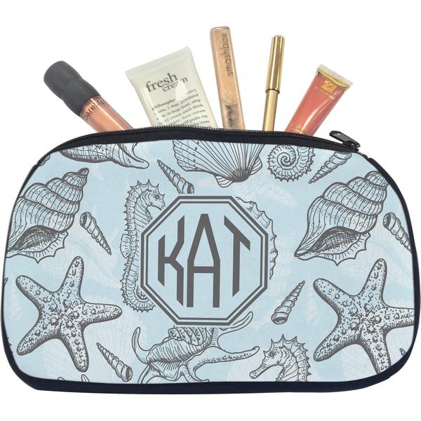 Custom Sea-blue Seashells Makeup / Cosmetic Bag - Medium (Personalized)