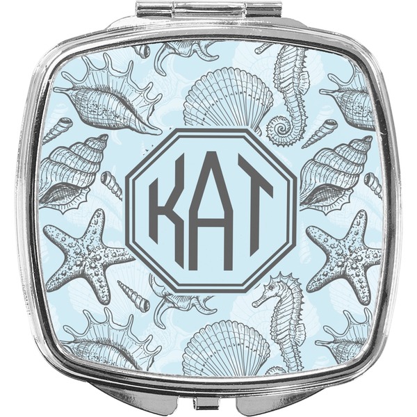 Custom Sea-blue Seashells Compact Makeup Mirror (Personalized)