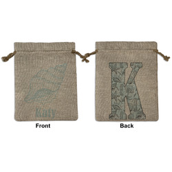 Sea-blue Seashells Medium Burlap Gift Bag - Front & Back (Personalized)