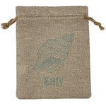 Sea-blue Seashells Medium Burlap Gift Bag - Front (Personalized)