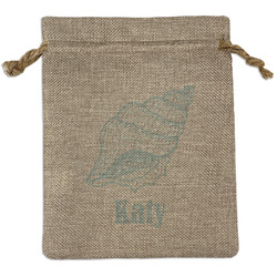 Sea-blue Seashells Medium Burlap Gift Bag - Front (Personalized)