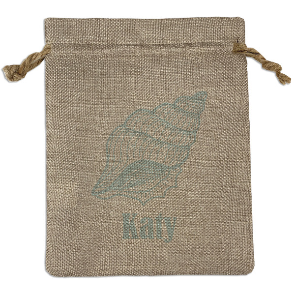 Custom Sea-blue Seashells Burlap Gift Bag (Personalized)