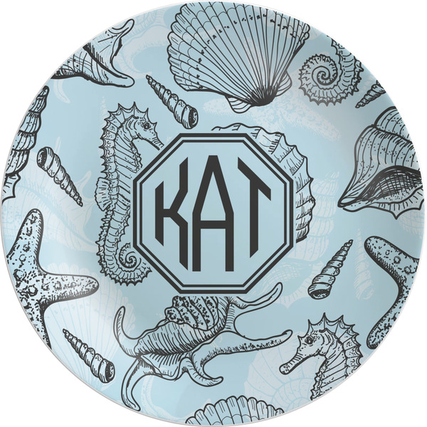 Custom Sea-blue Seashells Melamine Plate (Personalized)