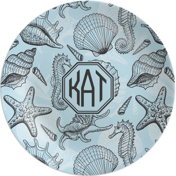 Custom Sea-blue Seashells Melamine Plate (Personalized)