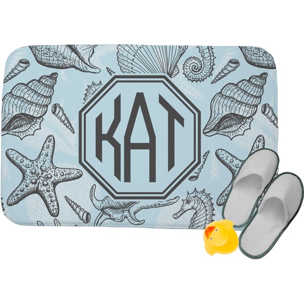 Custom Sea-blue Seashells Memory Foam Bath Mat - 34"x21" (Personalized)
