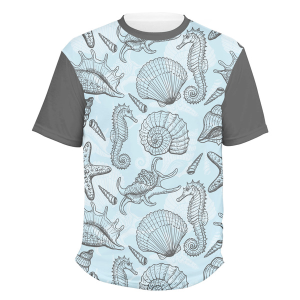 Custom Sea-blue Seashells Men's Crew T-Shirt - Small