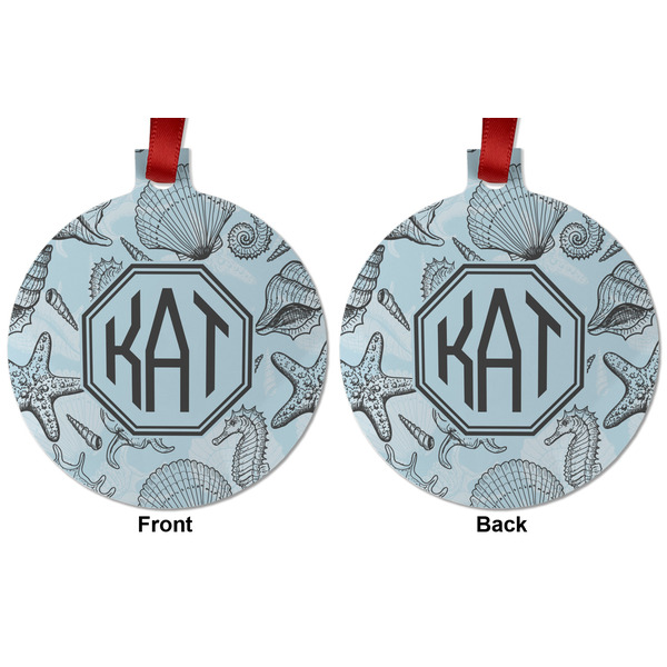 Sea-blue Seashells Metal Ball Ornament - Front and Back