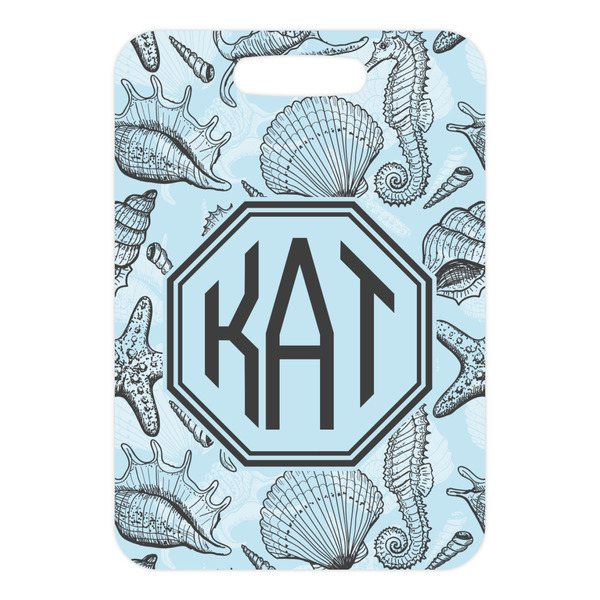 Sea-blue Seashells Metal Luggage Tag - Front Without Strap
