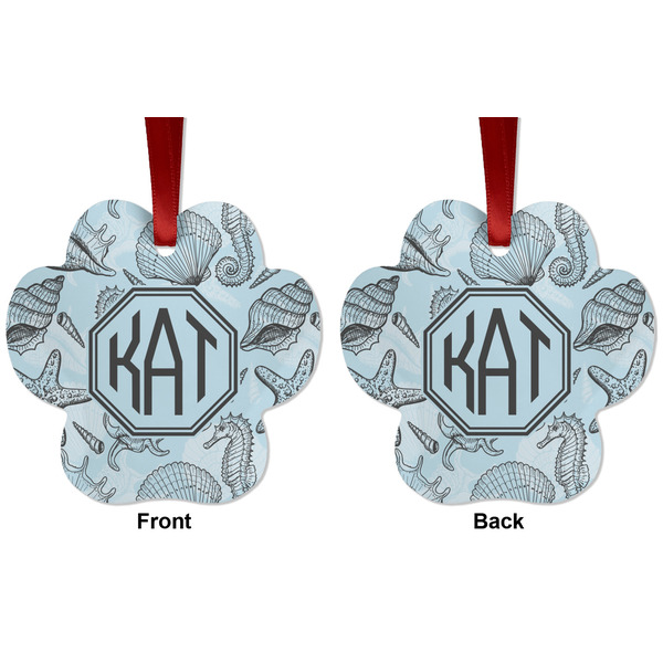 Sea-blue Seashells Metal Paw Ornament - Front and Back