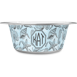 Sea-blue Seashells Stainless Steel Dog Bowl (Personalized)