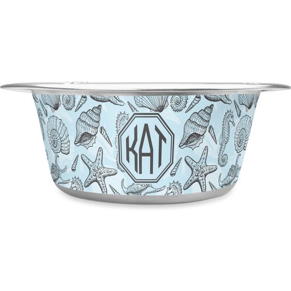 Custom Sea-blue Seashells Stainless Steel Dog Bowl - Small (Personalized)