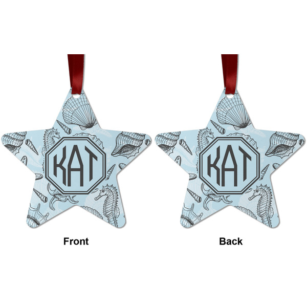 Sea-blue Seashells Metal Star Ornament - Front and Back