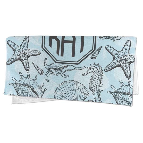 Sea-blue Seashells Microfiber Dish Rag - FOLDED (half)