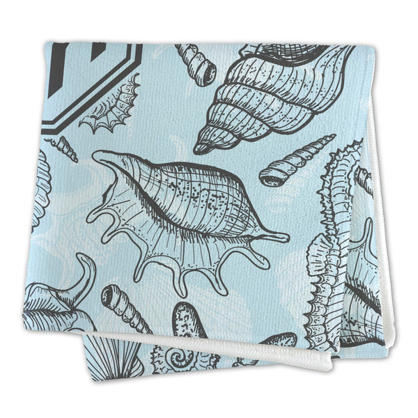 Sea-blue Seashells Microfiber Dish Rag - FOLDED (square)