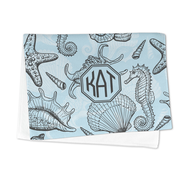 Sea-blue Seashells Microfiber Dish Towel - FOLDED HALF