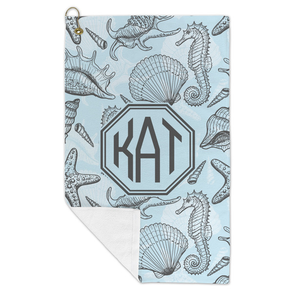Sea-blue Seashells Microfiber Golf Towels - FOLD