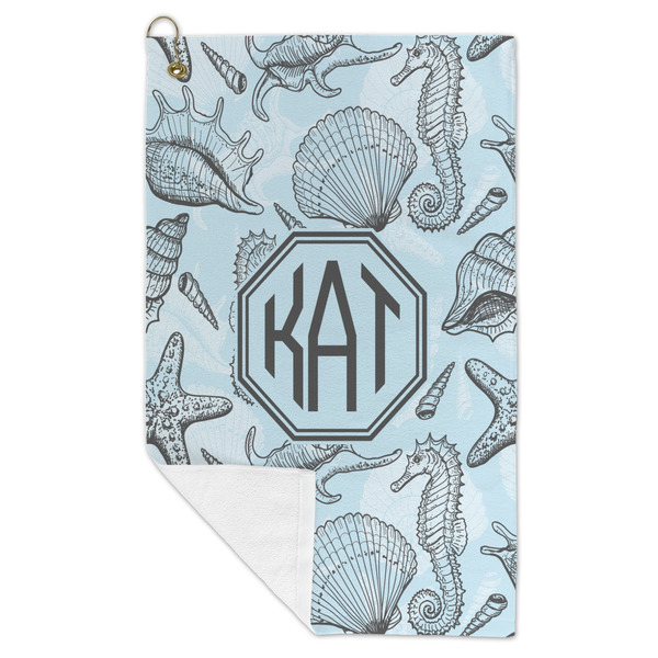Sea-blue Seashells Microfiber Golf Towels - FOLD