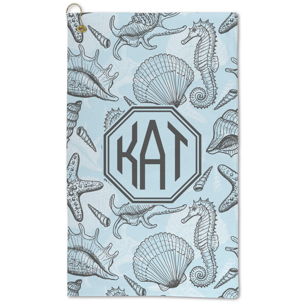 Custom Sea-blue Seashells Microfiber Golf Towel (Personalized)