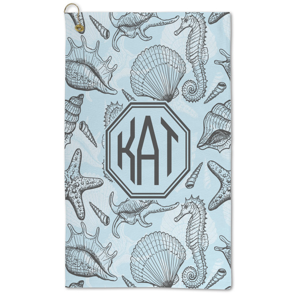 Custom Sea-blue Seashells Microfiber Golf Towel (Personalized)