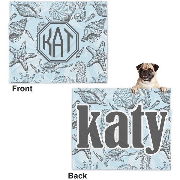 Sea-blue Seashells Microfleece Dog Blanket - Large- Front & Back