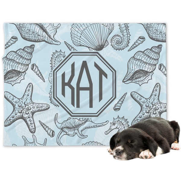Custom Sea-blue Seashells Dog Blanket - Regular (Personalized)